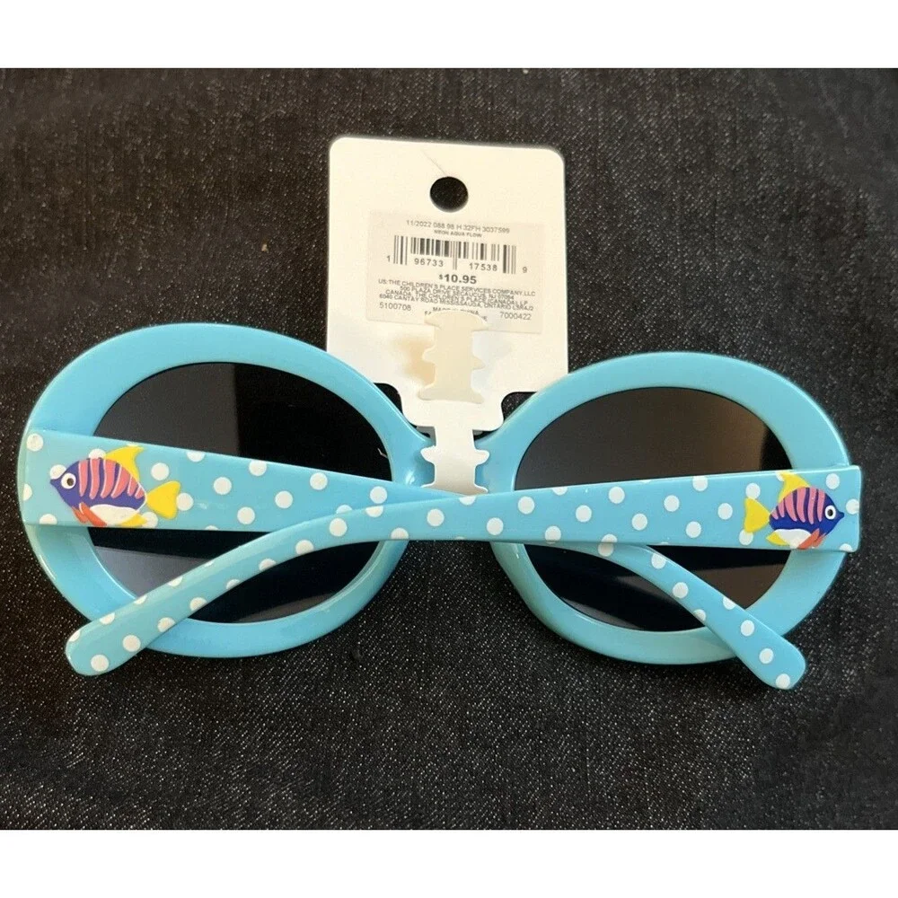 Nwt Gymboree Girls Sunglasses Neon Aqua Flow 2T-5T Blue/with White Polka Dots